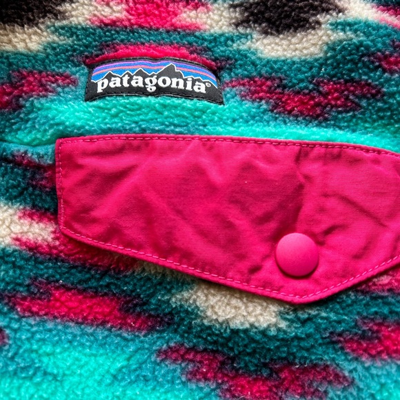 Patagonia Synchilla Wild DesertTeal/Cherry Aztec Fleece Pullover - Picture 9 of 11